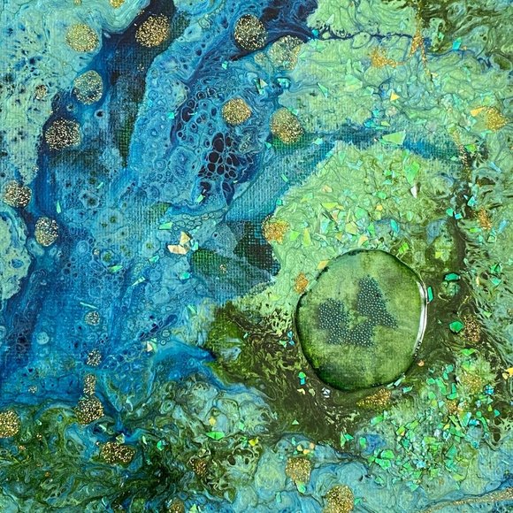 Sea Song Cove - Original Art Handmade Blue Green Mixed Media Artwork by Tristina